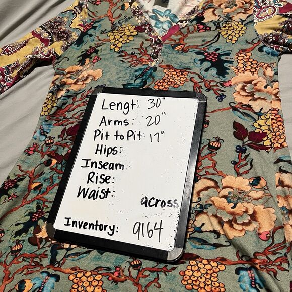 Parsley & Sage Floral Paisley Bright Colors 3/4 Sleeve Lettuce Trim Tunic Top S - Picture 11 of 11